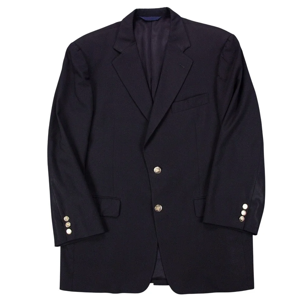 Burberry London Mens 40R Black Wool Gold Button Blazer Sport Coat 2 Button